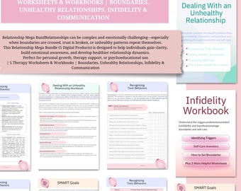 Beziehung Mega Bundle | 5 Therapie Arbeitsblätter & Arbeitshefte | Grenzen, ungesunde Beziehungen, Untreue, Kommunikation