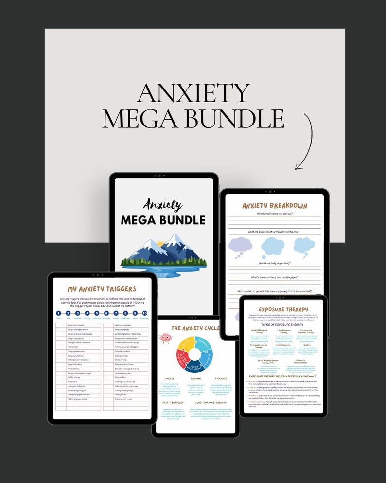 Anxiety Mega Bundle Printable | 60-page Workbook | CBT Worksheets ...