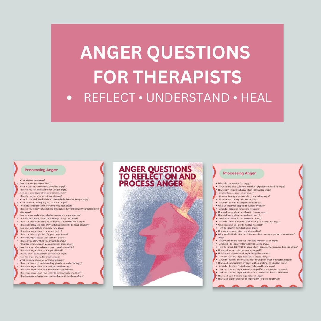 Anger Therapy Questions | 100 Reflection Prompts (printable PDF) - Etsy