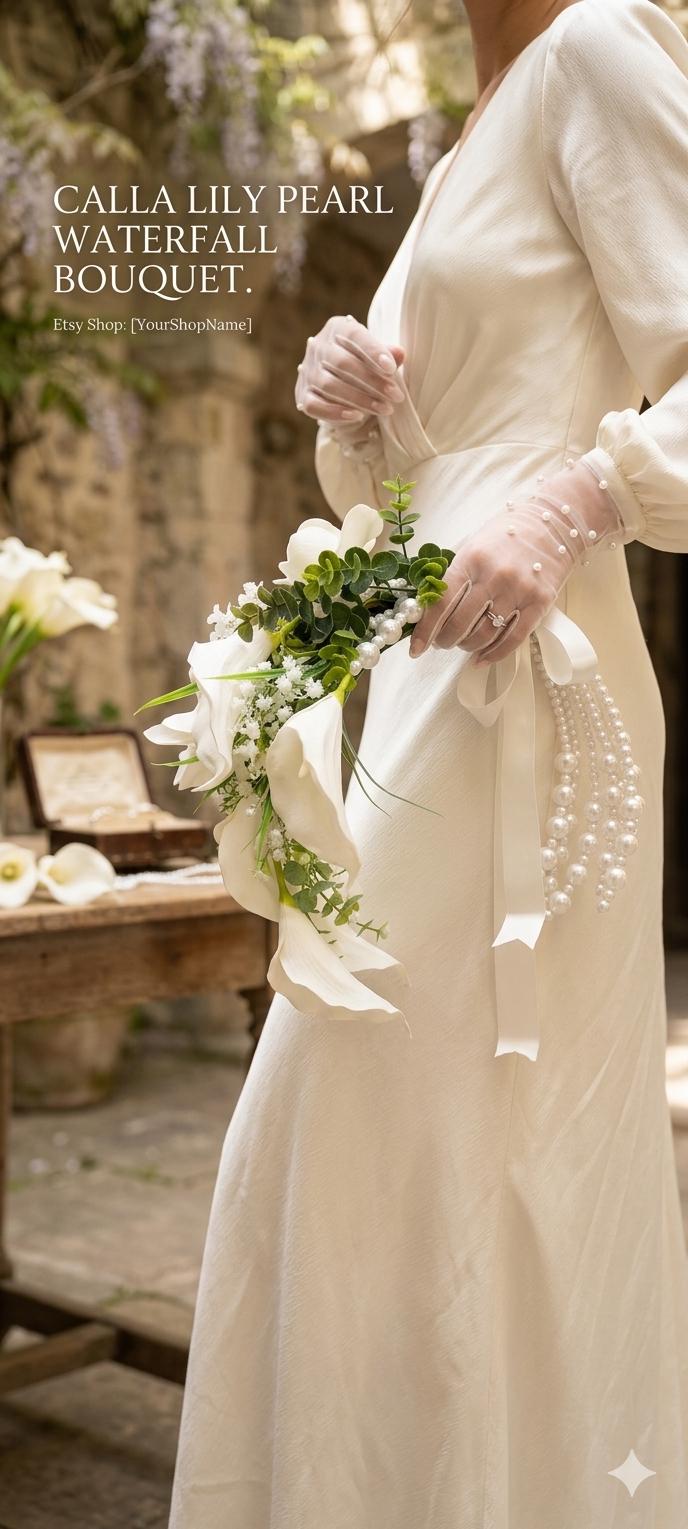 Cascading White Calla Lily Bridal Bouquet