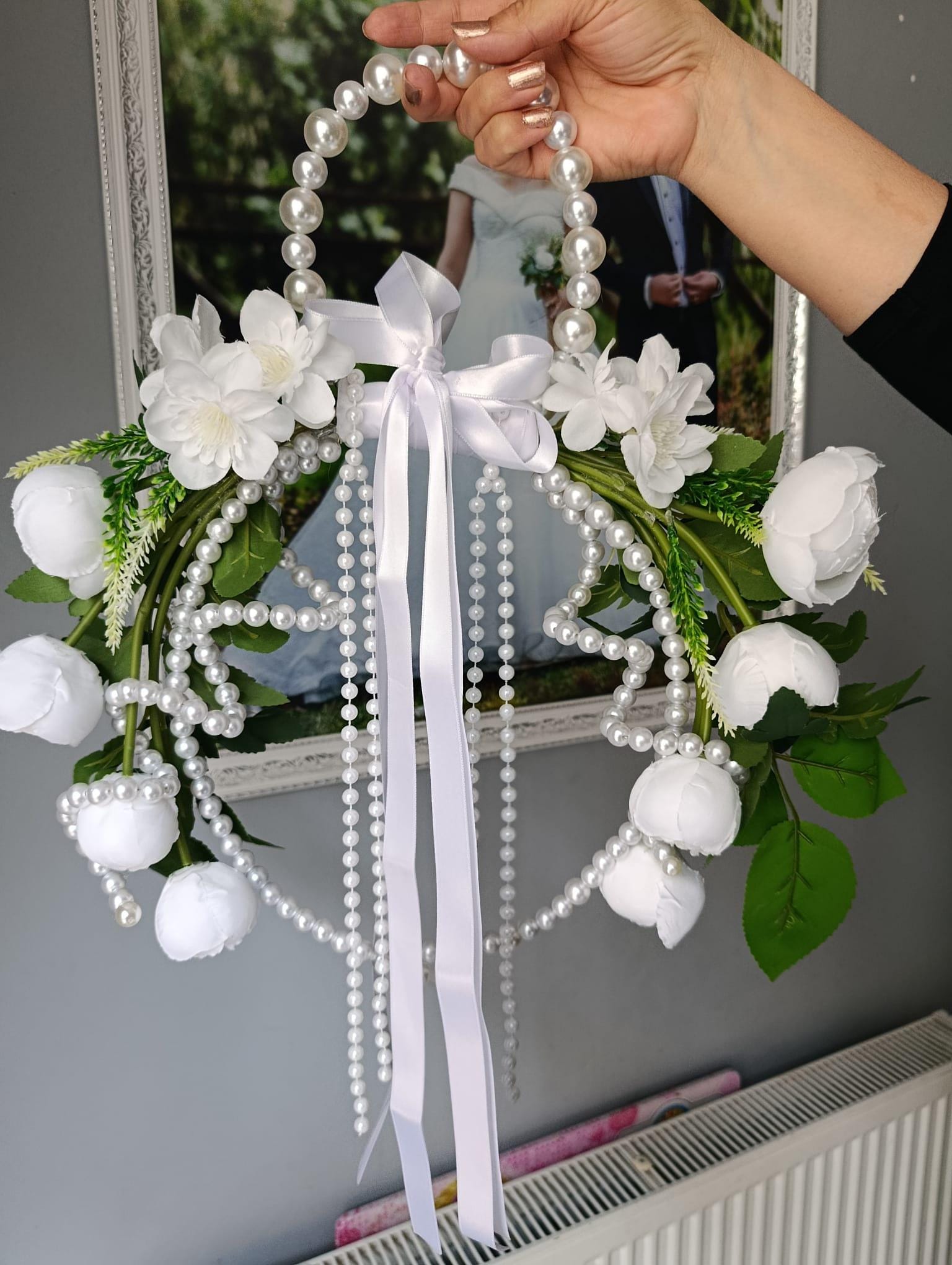 White Rose Wedding Hoop Bouquet