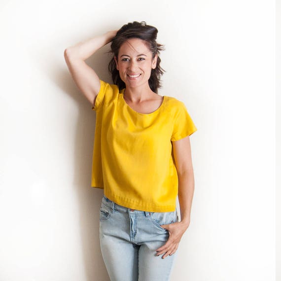 1950s 1960s Mustard Yellow Vintage Crop Top / Good