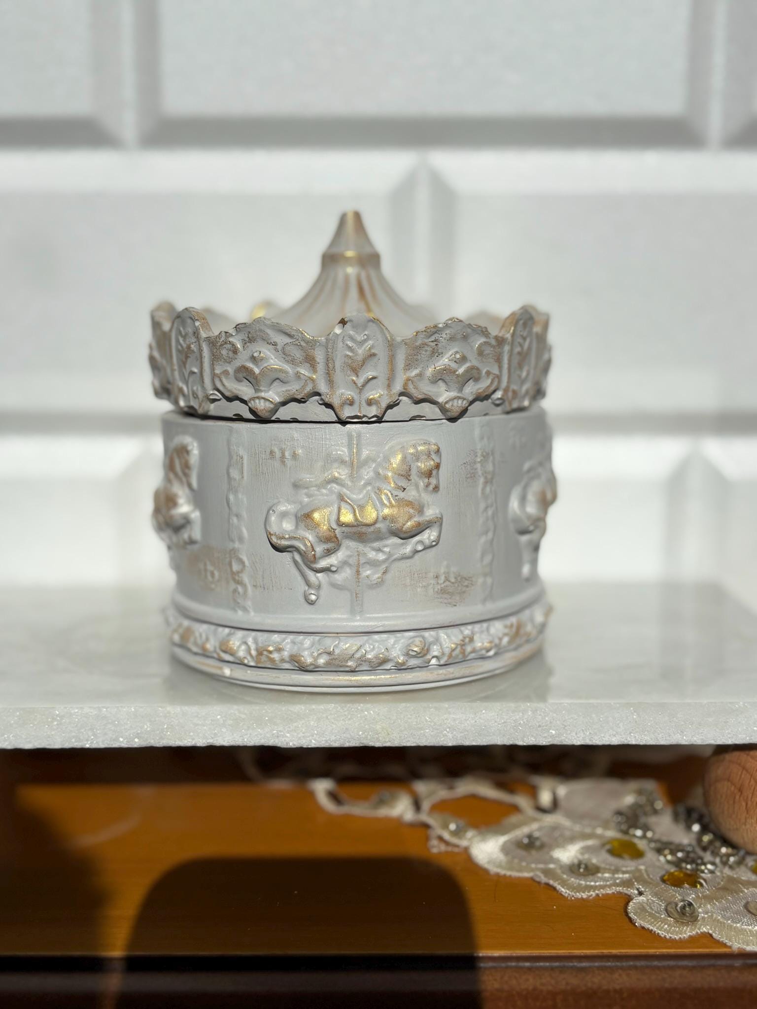 Stone Carousel Container Candle – Horse Carousel Design Filled With Soy ...