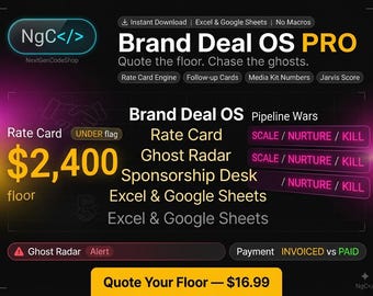 Brand Deal OS PRO | Narzędzie do śledzenia sponsorów w programie Excel | Arkusze Google