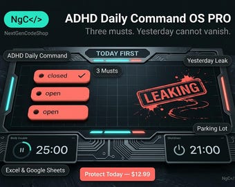 ADHD Daily Command OS PRO | Planer na dziś w programie Excel | Arkusze Google