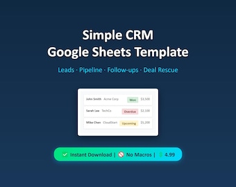 Google Sheets CRM-mall, spårning av försäljningspipeline, leadhantering (digital nedladdning)