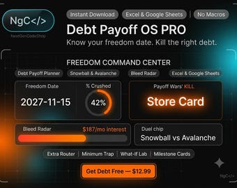 Debt Payoff OS PRO | Śledzenie kuli śnieżnej w programie Excel | Arkusze Google