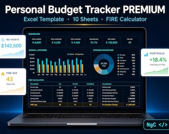 Excel Personlig Budget Tracker | FIRE-kalkylator, Investeringsportfölj (digital nedladdning)