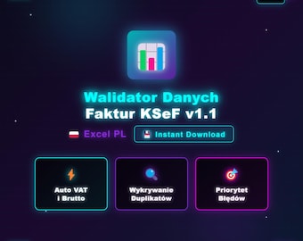 KSeF Excel-mall PL | Fakturavaliderare | Automatisk moms och brutto | Duplikatcheck | Digital nedladdning