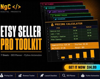 Etsy Seller Spreadsheet Toolkit | Profit Tracker Pricing Calculator | Excel Template Small Business Instant Download
