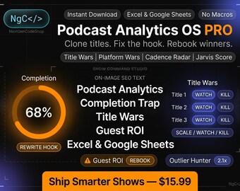 Podcast Analytics OS PRO | Śledzenie pokazów w programie Excel | Arkusze Google