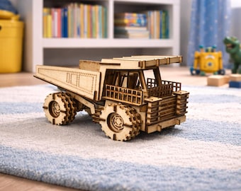 Camión minero de madera cortado con láser – Archivos digitales