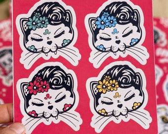 Sticker Sheet Cat Day of the Dead x 4 Colors Pack Girl Cat Vinyl sticker Dia de los muertos Halloween stickers sheets