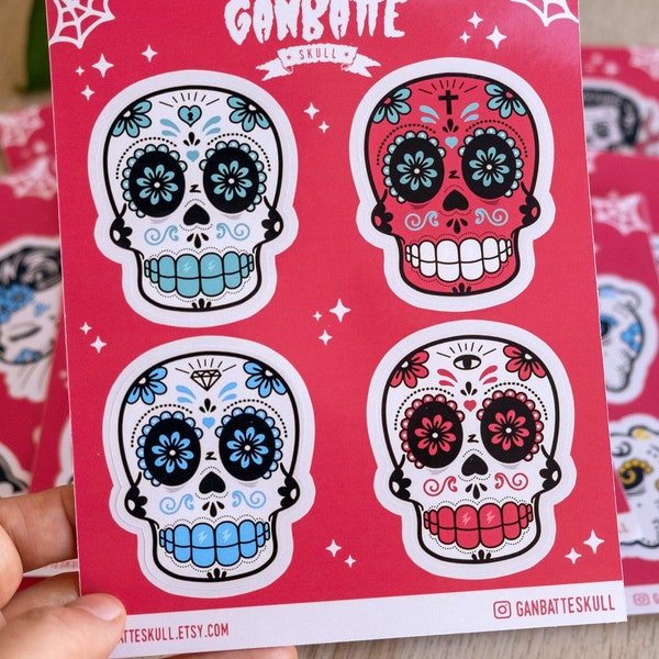 Sticker Sheet x 4 colors Sugar Skull Calacas Calaveras Día de los muertos Day of the dead stickers christmas gift Halloween skull