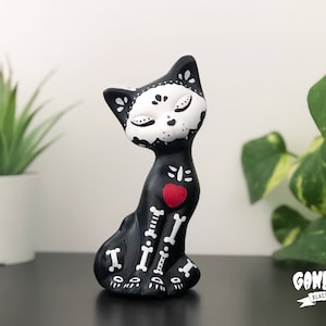 Black Cat Bones Handmade Figurine Art Toy Black Cat Skull Halloween Cat Day of the Dead image 1