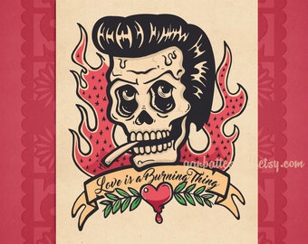 Print Johnny Cash Skull Fan Art Ring Of Fire Lyrics Tattoo Flash Poster