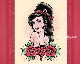 Tattoo Flash Amy Winehouse Day of the Dead Skull Amy Fan Art