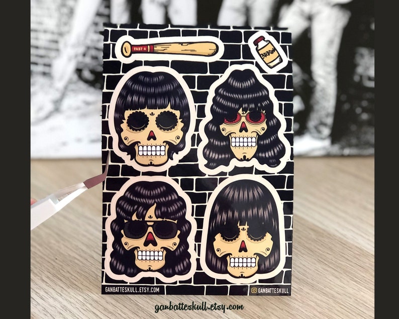 Sticker Sheet Punk x 6 Vinyl waterproof Punk Rock Vinyl Sticker Punk 77 Skull Day of the Dead Music Fan Art Stickers Ramon image 1