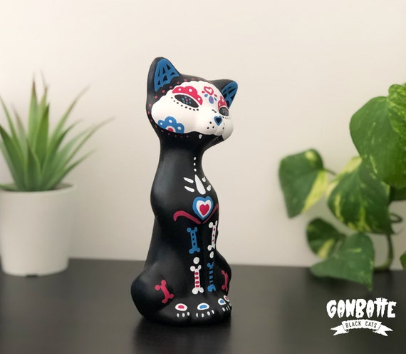 Sugar Skull Cat Day Of The Dead Sculpture Day Of The Dead Cat Figurine Art Collectibles Sculpture Deshpandefoundationindia Org