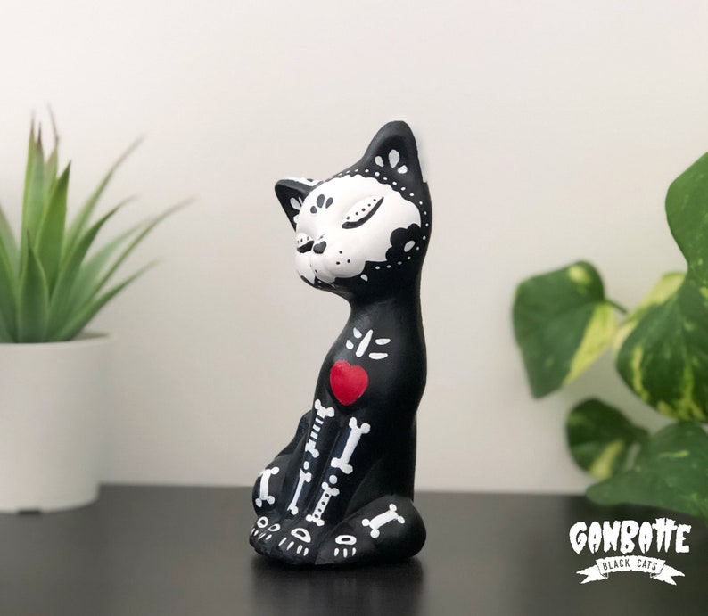 Black Cat Bones Handmade Figurine Art Toy Black Cat Skull Halloween Cat Day of the Dead image 3