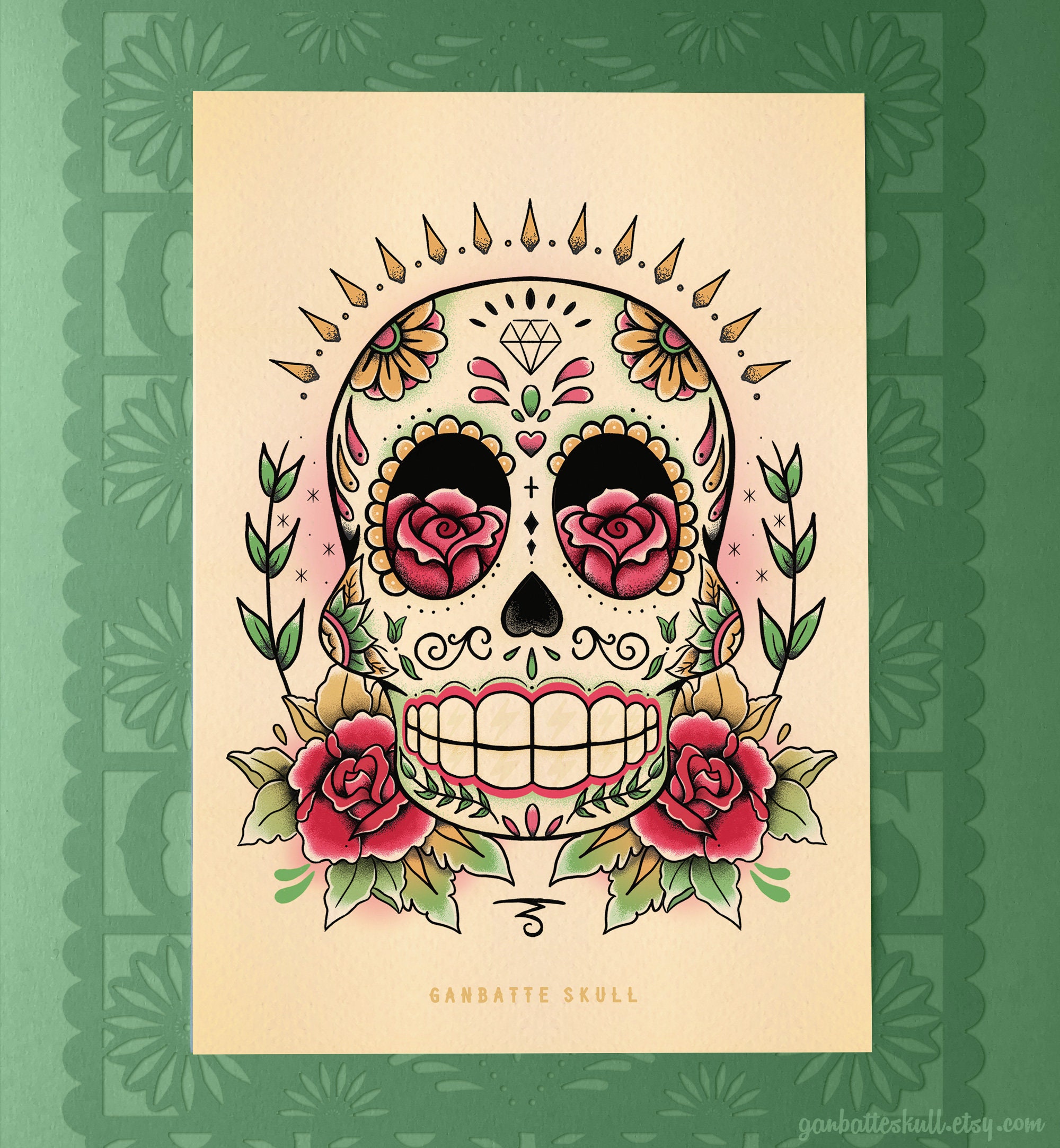 Tattoo Flash Sugar Skull Rose Day of the Dead Calaca Tattoo - Etsy