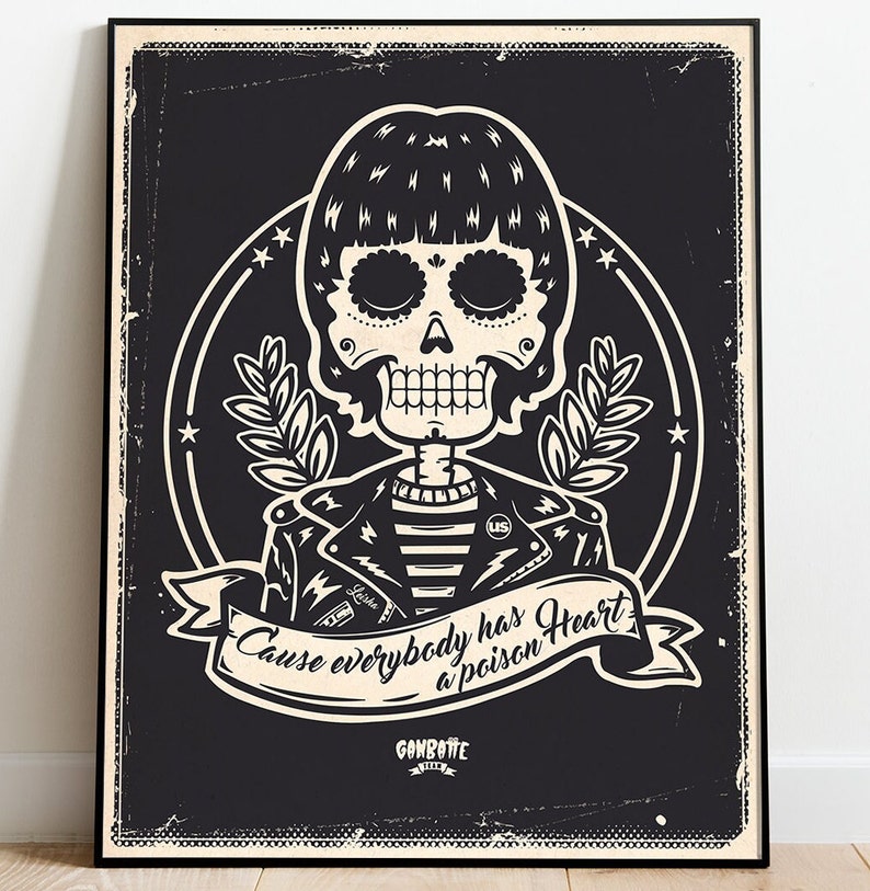 Punk Poster Black Punk Rock Skull Day of the Dead Punk Print Poster Fan Art Print Poster image 2