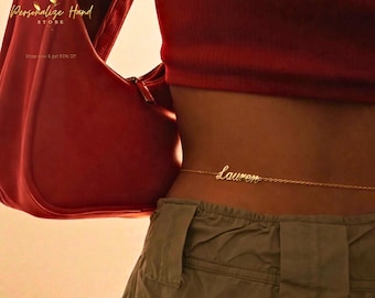 Gepersonaliseerde buikketting-aangepaste naam body ketting-afvalketting-gouden roestvrijstalen bodyketting-goud minimalistisch-buikketting-cadeaus beste vriend.