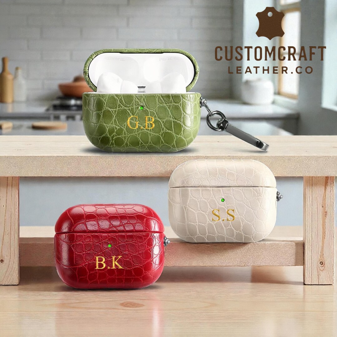 Personalized Leather AirPod 4 Case, Customized Earphone Gold Initials ...