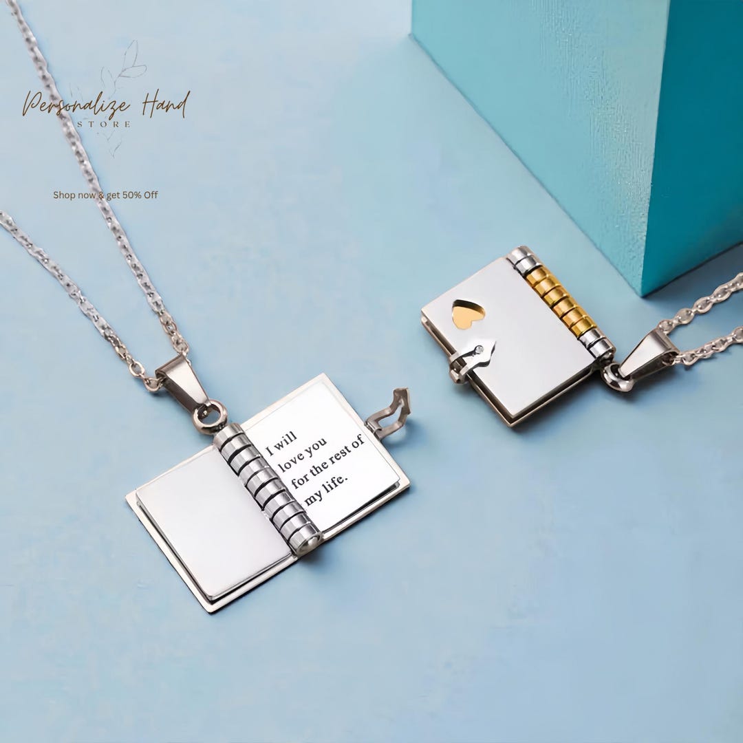 Personalized Book Locket Necklace – Custom Book Necklace, Name ...