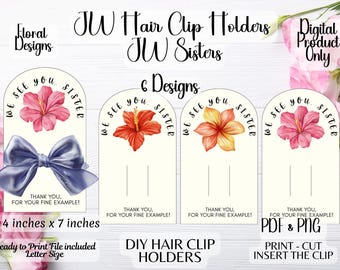 JW Hair Clip Holder Printable, Floral Design (PDF & PNG Files)