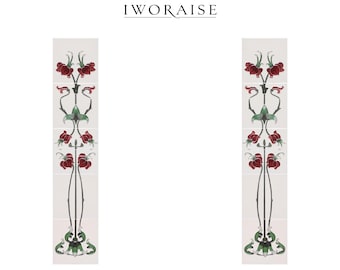 Azulejos para chimenea Art Nouveau, columnas de cerámica pintadas a mano con revestimiento de tubo de loto verde oliva, década de 1900