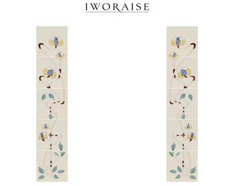 Azulejos para chimenea Art Nouveau, columnas de cerámica pintadas a mano con revestimiento de tubo de loto verde oliva, década de 1900