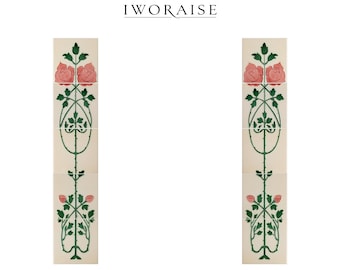 Azulejos para chimenea Art Nouveau, columnas de cerámica pintadas a mano con revestimiento de tubo de loto verde oliva, década de 1900