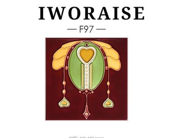 Azulejo de cerámica Art Nouveau con forma de corazón dorado, decoración floral vintage para pared (6 x 6 pulgadas)