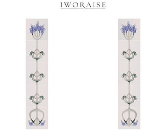 Azulejos para chimenea Art Nouveau, columnas de cerámica pintadas a mano con revestimiento de tubo de loto verde oliva, década de 1900