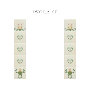Viktorianische Kaminfliesen im Jugendstil mit Tulpenmotiv • Handbemalte, röhrenförmig glasierte Keramik-Kaminverkleidung