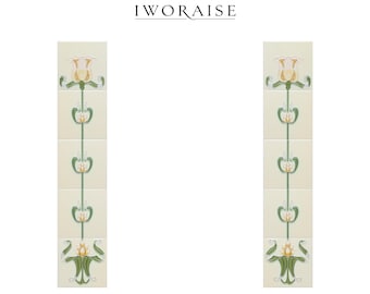 Azulejos para chimenea estilo tulipán estilo Art Nouveau victoriano • Marco de columna de cerámica con revestimiento tubular pintado a mano