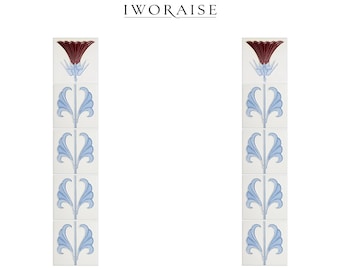 Juego de azulejos cerámicos esmaltados con motivos florales Art Nouveau, marco de chimenea victoriano hecho a mano (10 piezas)