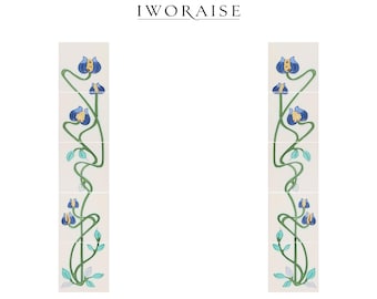 Azulejos para chimenea Art Nouveau, columnas de cerámica pintadas a mano con revestimiento de tubo de loto verde oliva, década de 1900