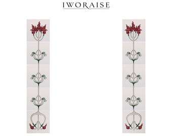 Azulejos para chimenea Art Nouveau, columnas de cerámica pintadas a mano con revestimiento de tubo de loto verde oliva, década de 1900