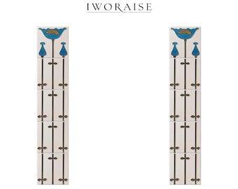 Azulejos Art Nouveau para chimenea con revestimiento tubular pintados a mano • Cardo / Cresta de gallo / Rosa / Amapola persa