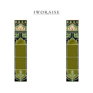 Azulejos para chimenea Art Nouveau, columnas de cerámica pintadas a mano con revestimiento de tubo de loto verde oliva, década de 1900