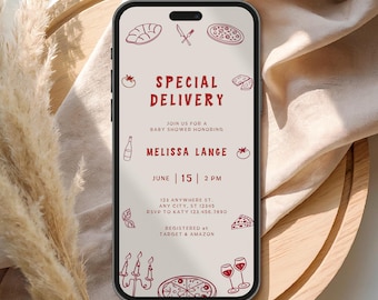 Pizza Baby Shower Electronic Invitation, Special Delivery Digital Invite, Evite, (Instant Download)