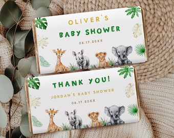 Safari Animals Baby Shower Chocolate Wrapper, Jungle Favors Chocolate Labels, (Digital Download)