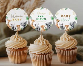 Adornos para cupcakes de safari para baby shower, decoración de animales de la selva (descarga digital)
