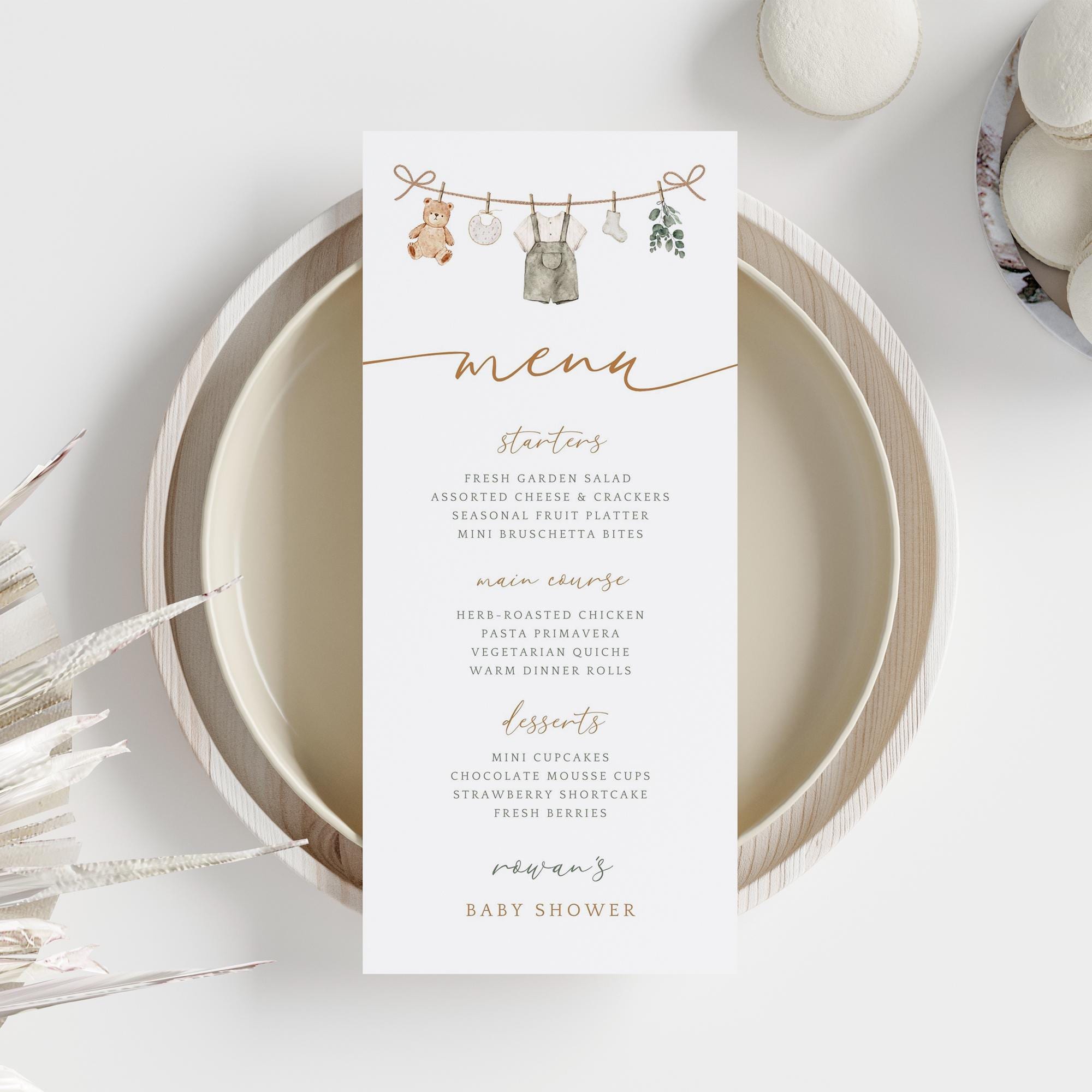 Editable Clothes Baby Shower Menu Card, Clothesline Food List Template ...