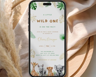 Safari Animals Baby Shower Digital Invitation, Greenery Jungle Animals Evite, (Instant Download)