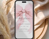 Pink Bow Baby Shower Evite, Coquette Girl Invite (Digital Download)