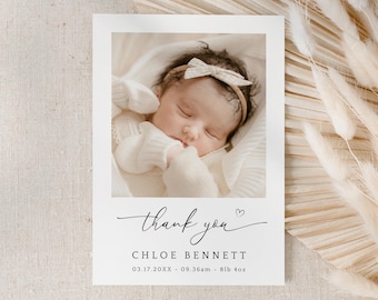Baby Foto Danke Kartenvorlage, Neugeborenen Ankündigung (Digitaler Download)