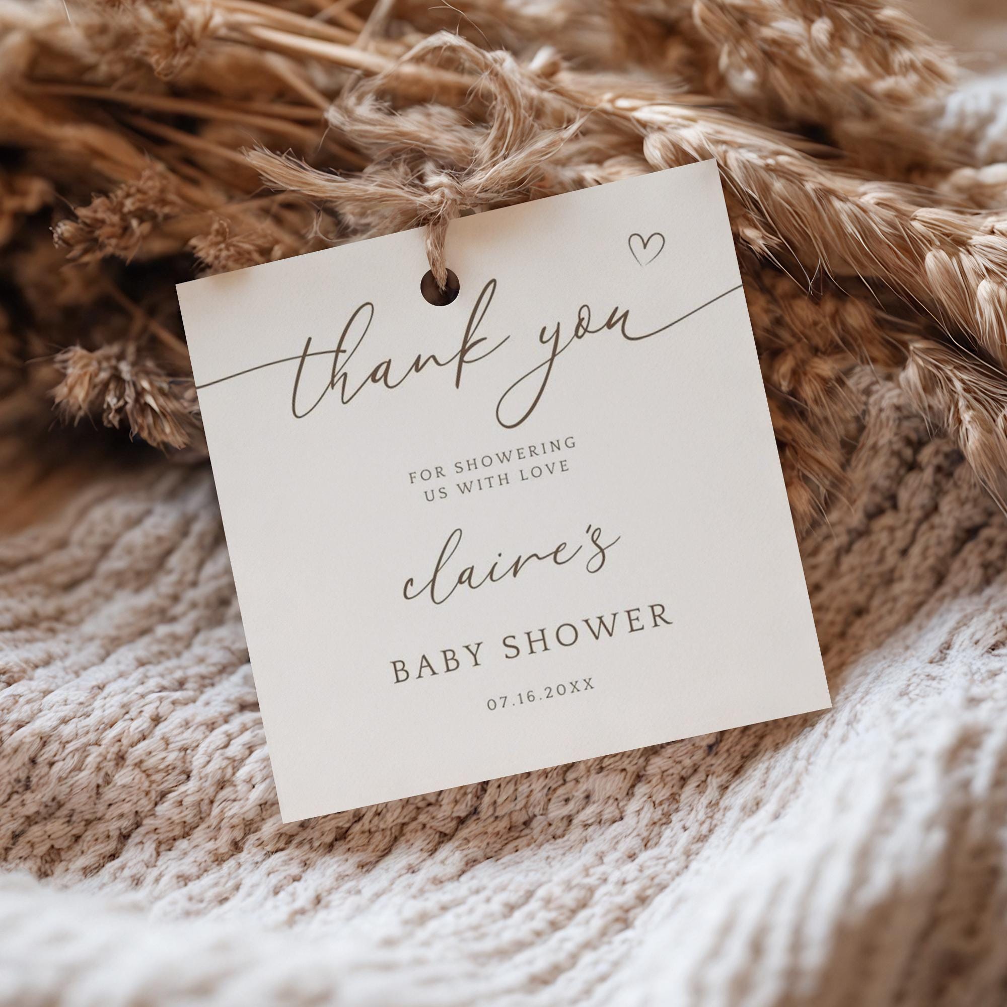 Editable Boho Baby Shower Thank You Tags, Modern Gender Neutral Favors ...